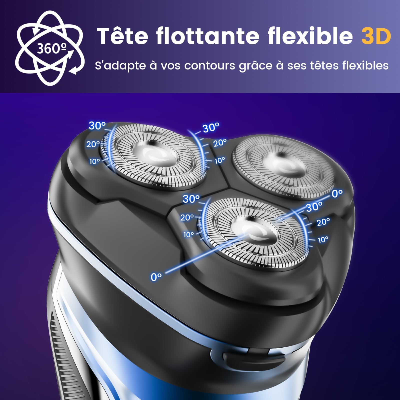 Skycool Rasoir Electriques Hommes, Rechargeable Sans Fil Tondeuse Barbe Homme, Rasoir Homme À Sec Et Humide avec Tondeuse Pliable, Rasoir Barbe Homme avec Deux Modes De Vitesse, Affichage Led