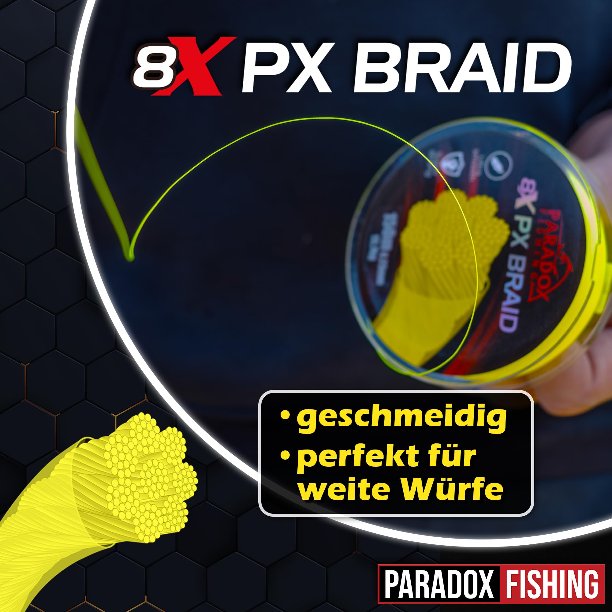 Paradox Fishing 8 sedal de pesca trenzado PX, 0,07 mm - 0,28 mm, 150 m/500 m, trenzado apretado, perfecto para pesca de perca, lucio o lucioperca