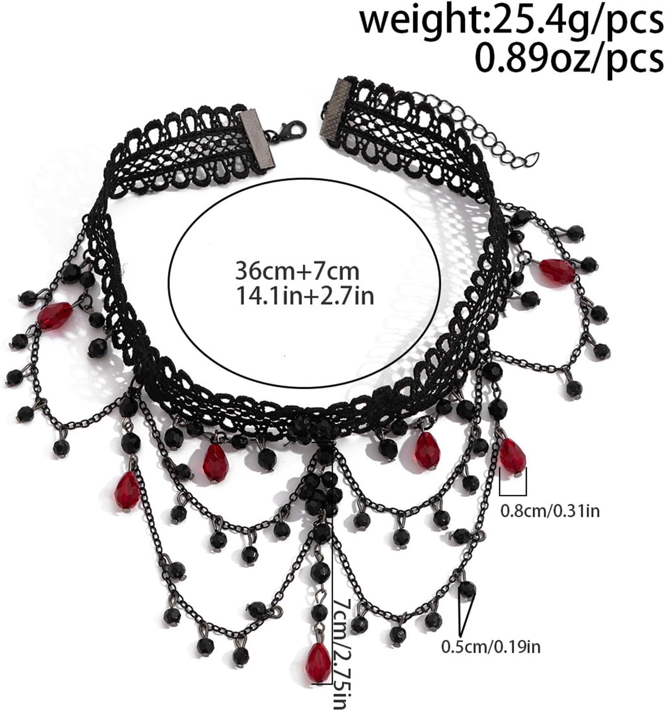 Gothic Blood Drop Fringe Necklace,Vintage Crystal Blooddrip Choker Punk Style Multi-layered Pearl Beaded Necklaces Goth Vampire Clavicle Halloween Jewelry Decorations - Image 7