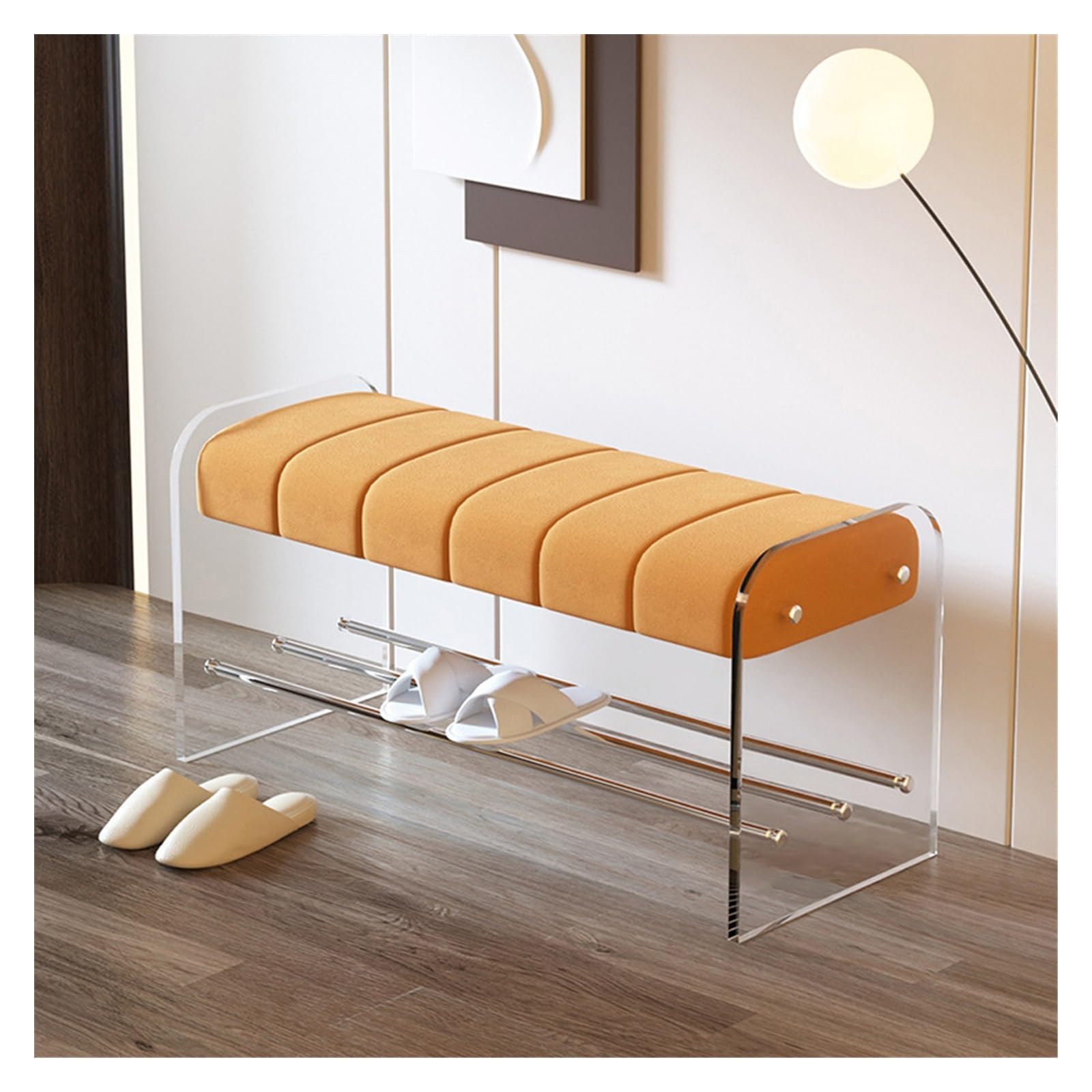 Tabouret à chaussures en acrylique : la solution gain de place pour vestiaire sombre
