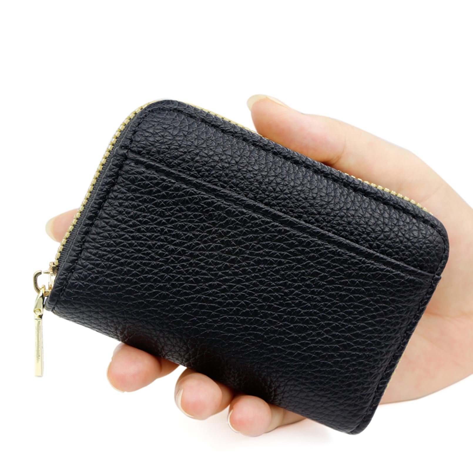 snowpuffs Credit Card Holder Wallets for Women Large Storage Space Accordion Zipper Card Case Holder,Leather Organizer Case (Black)