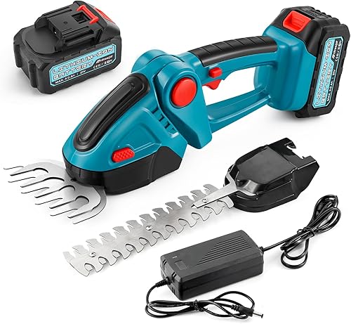 Frifreego Cizalla de césped inalámbrica de 21 V para recortar el borde del césped, tijeras de setos de arbustos de mano, tijeras de setos 2 en 1,