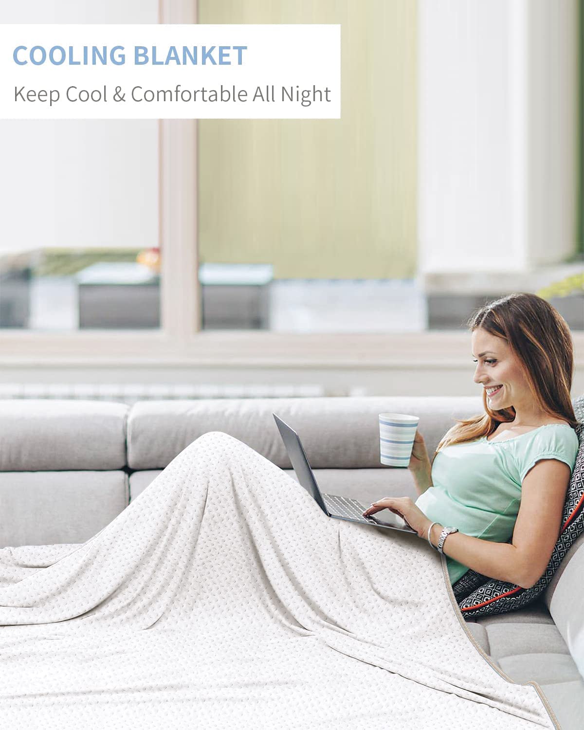 KANKAEU Coperta Estiva 150x200 cm, Coperta Refrigerante Letto,Coperta Estiva Matrimoniale, Assorbente del Sudore e Traspirante, Coperta Rinfrescante Letto, Mantiene Fresco Tutta La Notte, Bianco
