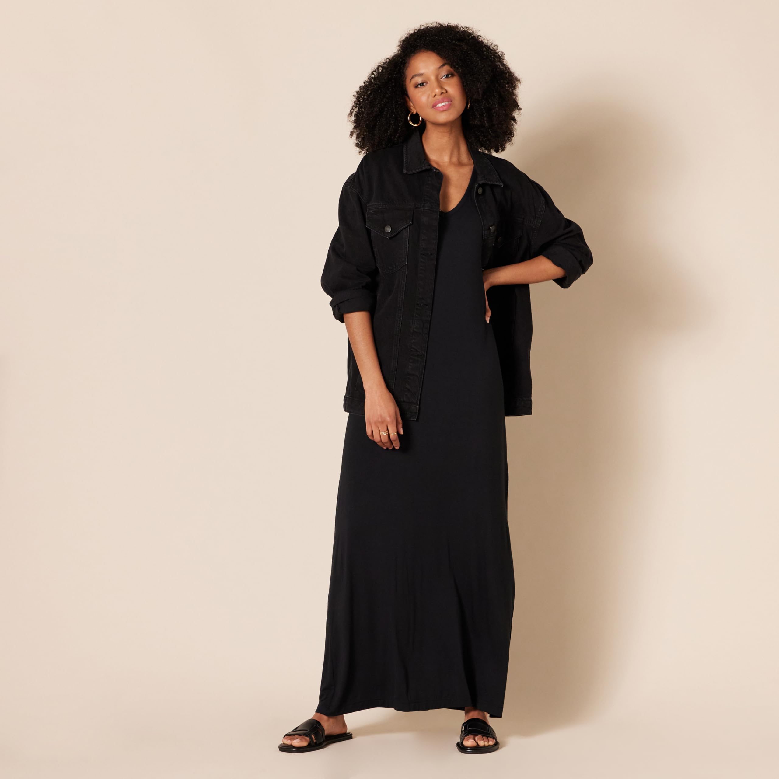 Amazon Essentials Mujer Vestido Largo de Punto con Cuello en V y Abertura Lateral
