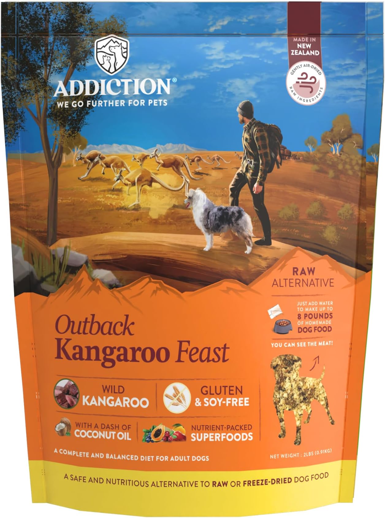 Outback Kangaroo Feast Air-Dried Grain-Free Dog Food – Complete Meal or Topper with Natural Ingredients for Digestive and Skin & Coat Health, 2lb