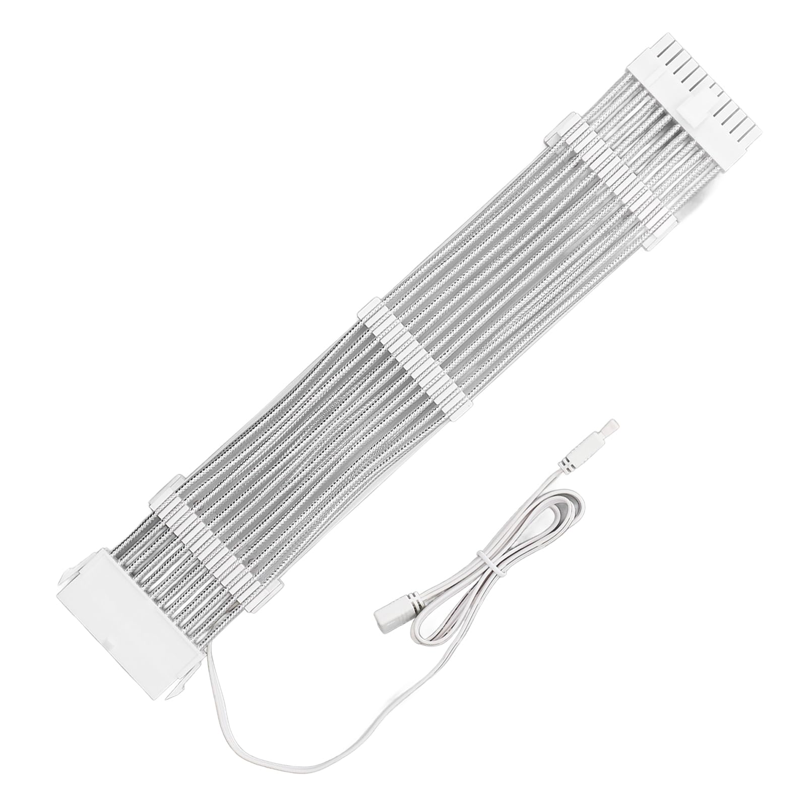 Przedłużacz Zasilania GPU ARGB, Jasny Wielokolorowy Design, Przedłużacz Zasilania 24PIN do 24PIN do Komputerów do Gier, Kolor Biały 60 Cm