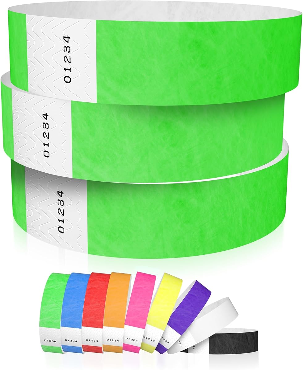 600 pulseras Tyvek verde neón para eventos - Diseño a prueba de manipulaciones | Cómodas pulseras de identificación Tyvek resistentes al agua y al desgarro, fabricadas en EE. UU. para eventos, conciertos, seguridad para fiestas y admisión VIP