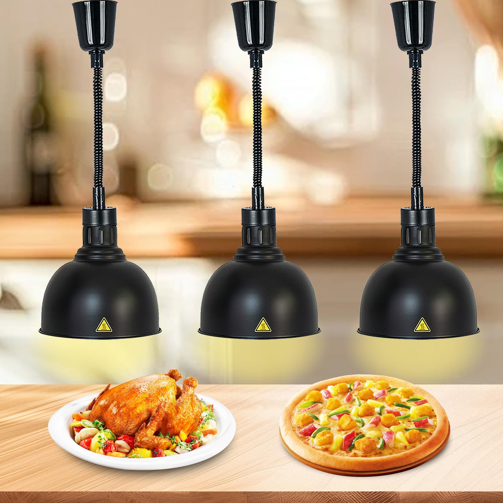Lampade Scaldavivande Cucina con Lampadina da 250W (B-25cm, 3pezzi) | Lampada Riscaldante Cucina Professionale, Regolabile Lampada Riscaldante per Alimenti per Hotel, Buffet, Catering