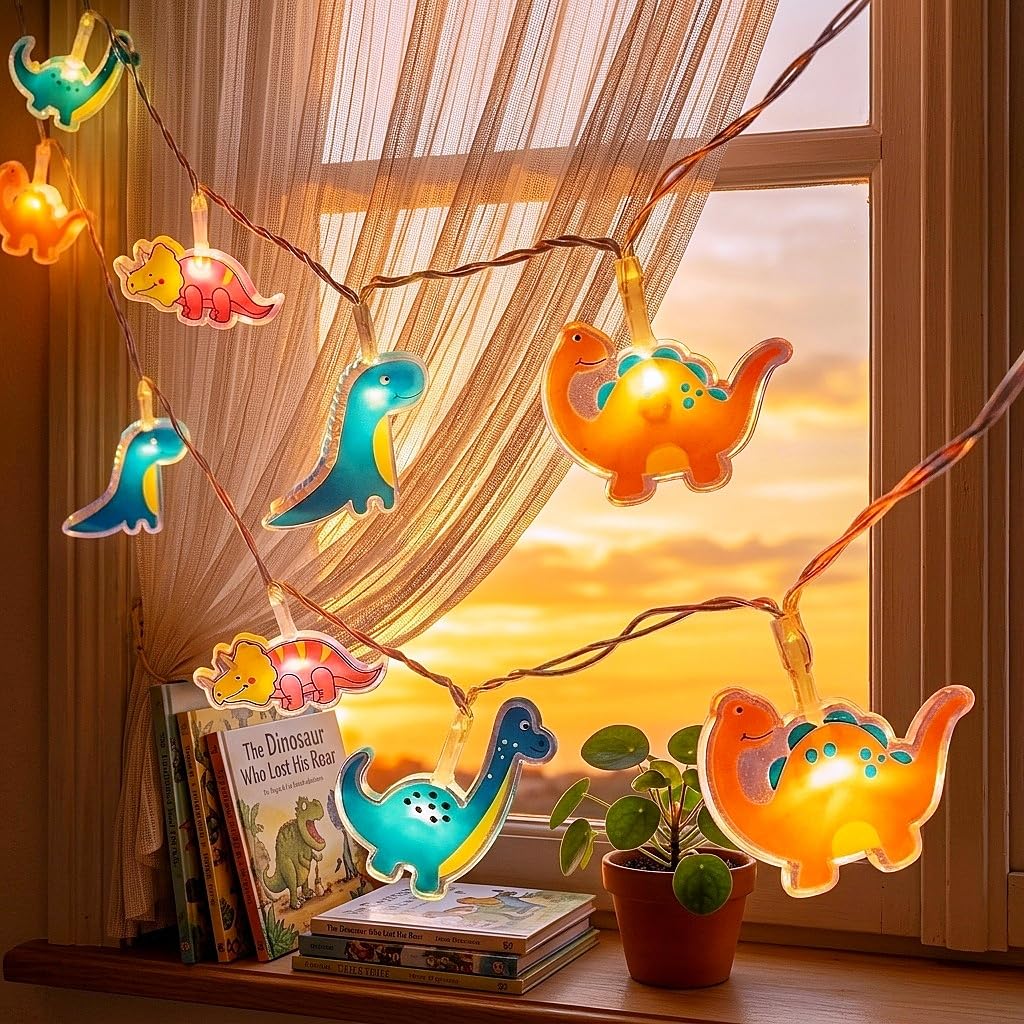HHMTAKA Dinosaur Children's Fairy String Lights Battery Operated Bedroom Nursery 1.5M 10 Warm White LEDs for Any Decoration