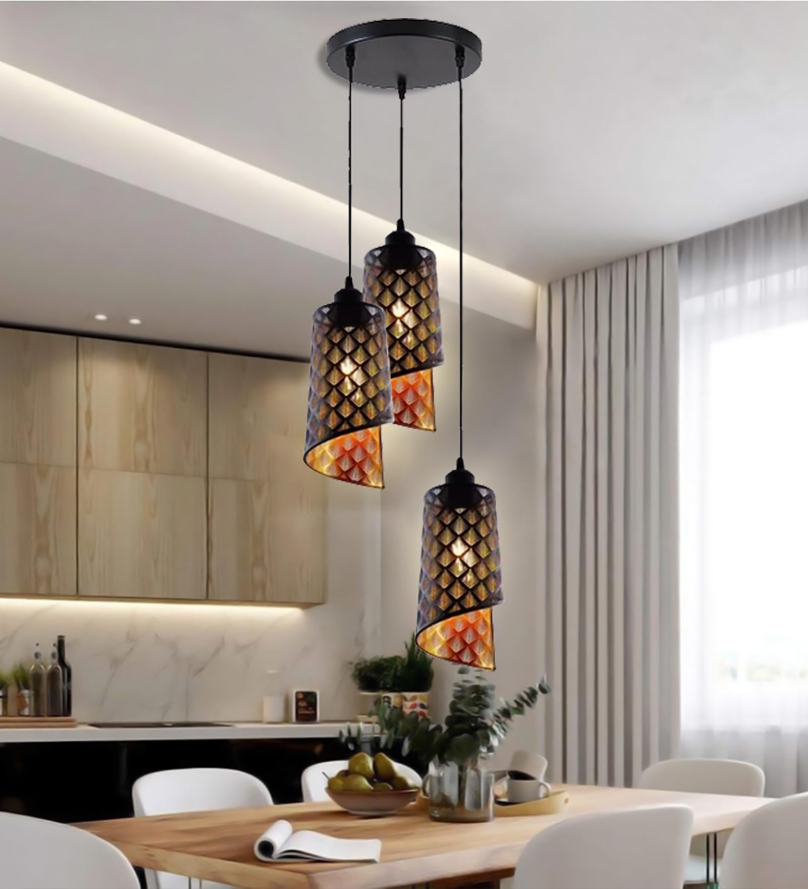 Lyse Decor Hanging Lights for Living Room Ceiling, Hanging Lamps for Bedroom, Pendant Light for Dining Table Lights (Black, with Bulb)-image-42