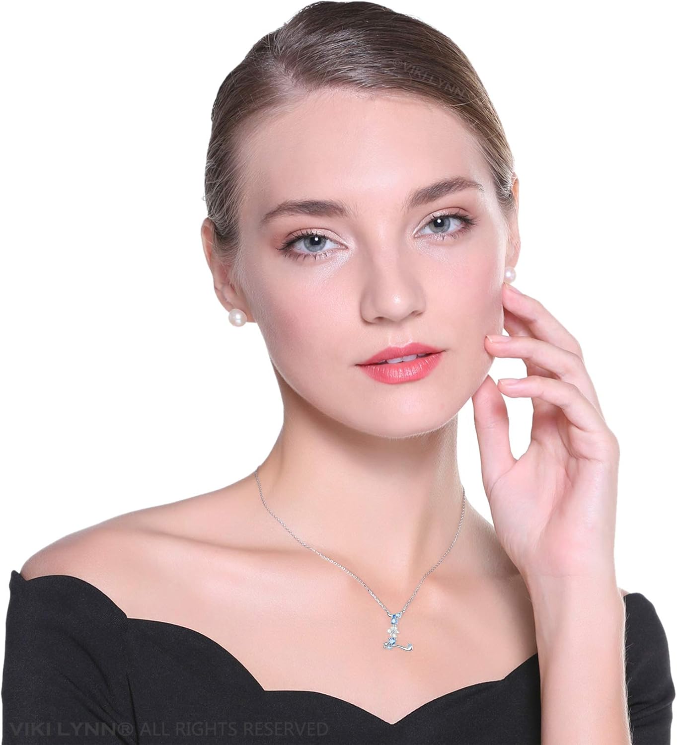 VIKI LYNN Initial Necklace for Women 925 Sterling Silver Initial A to Z Letter Pendant Necklace with Blue Flower Cubic Zirconia Birthday Engagement Gift for Women,Mom, Couple - Image 2