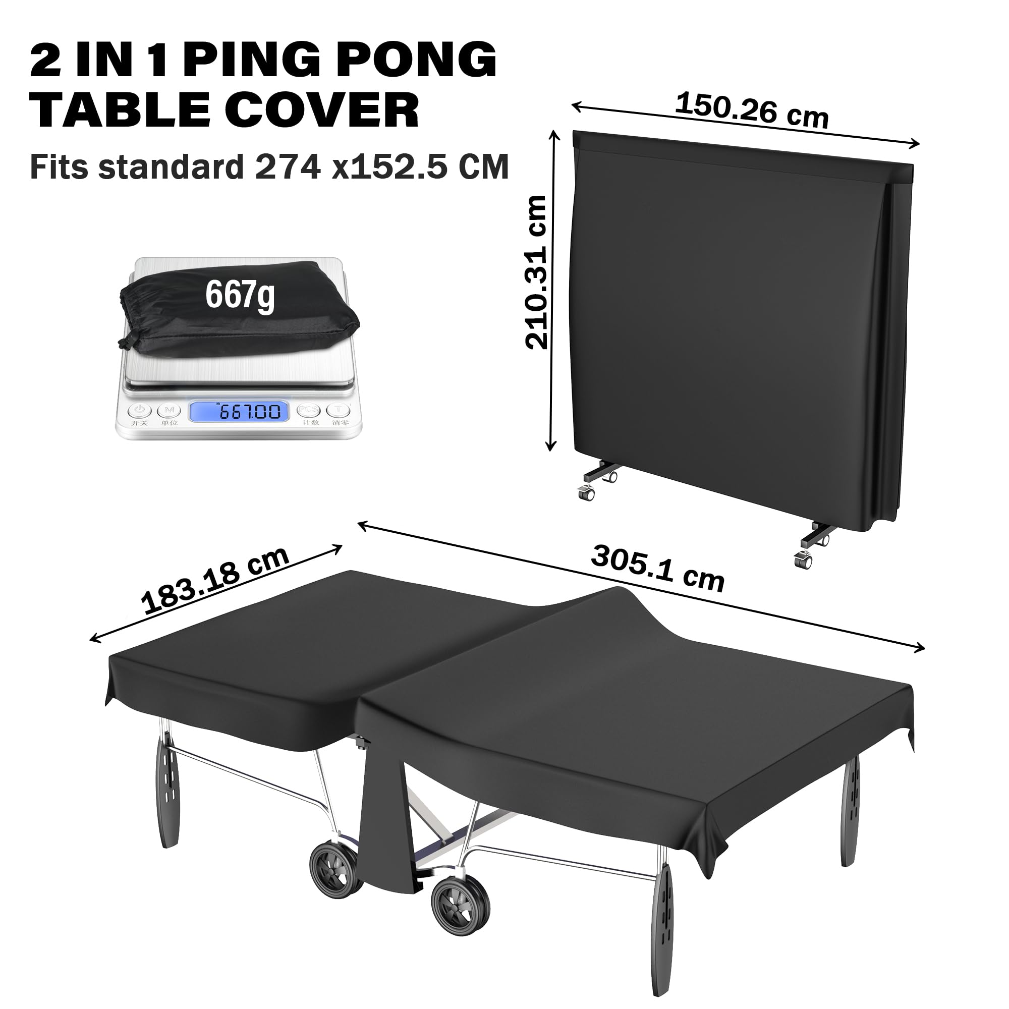 Alyoen Housse pour table de ping-pong pour tables universelles 274x152,5 cm, Nappe de tennis de table imperméable pour intérieur et extérieur