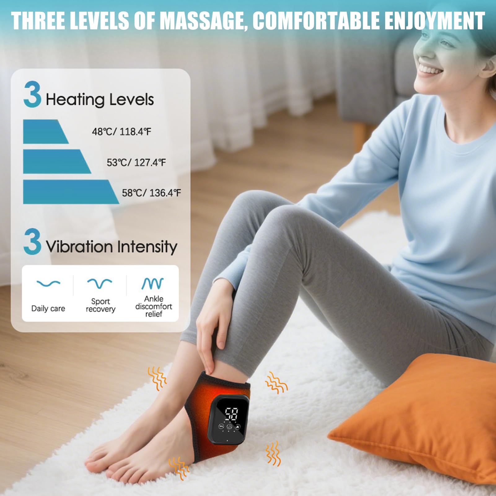 2 pezzi, massaggiatore 3 in 1, massaggio wireless per caviglia e piede, massaggiatore portatile senza fili, massaggio alla caviglia ricaricabile, 3 modalità di vibrazione, 3 livelli di calore, per
