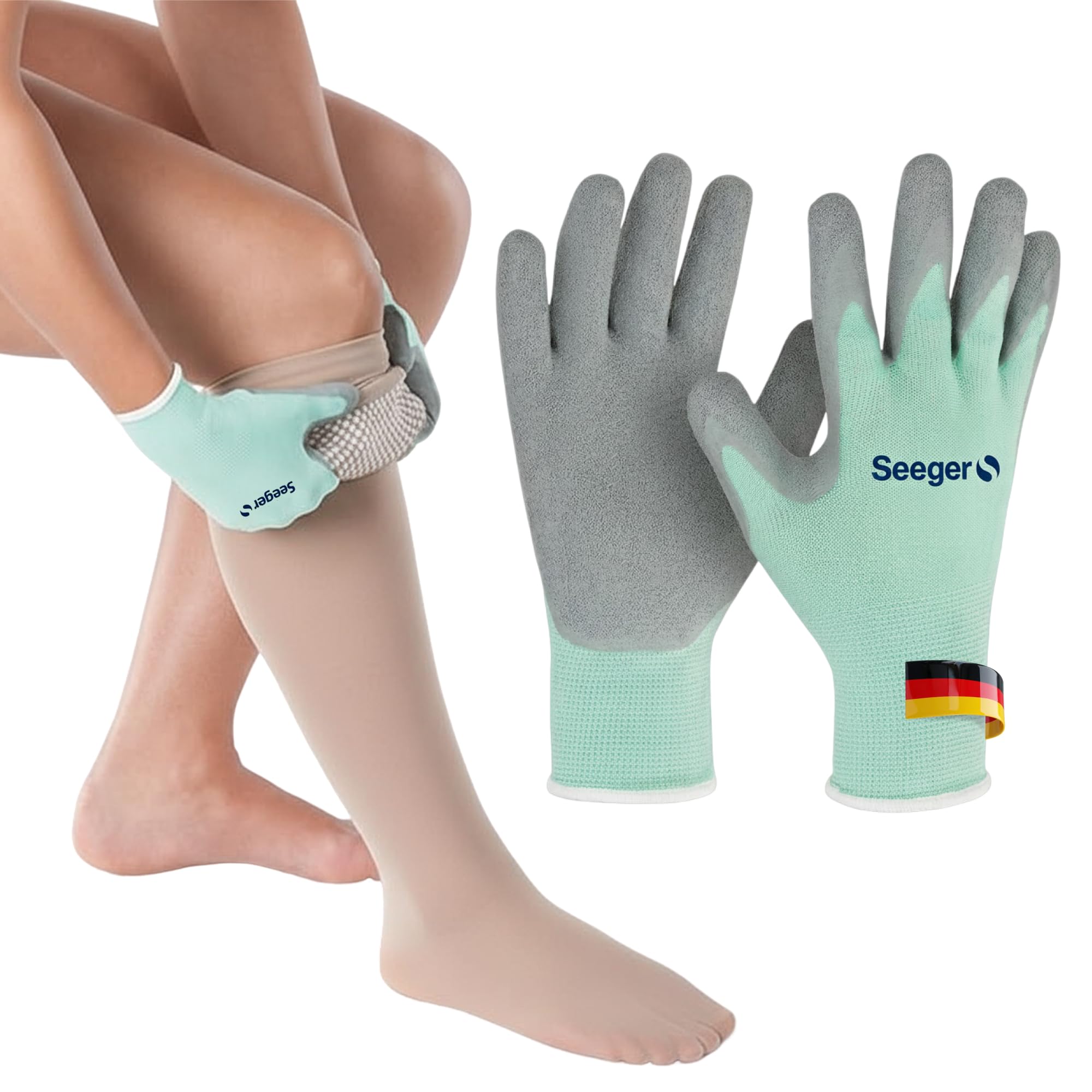 Anziehhandschuhe für Kompressionsstrümpfe – Seeger Spezialhandschuhe als Anziehhilfe, griffige Handschuhe für Kompressionsstrümpfe mit Latex-Beschichtung (Gr.S) Drogerie & Körperpflege