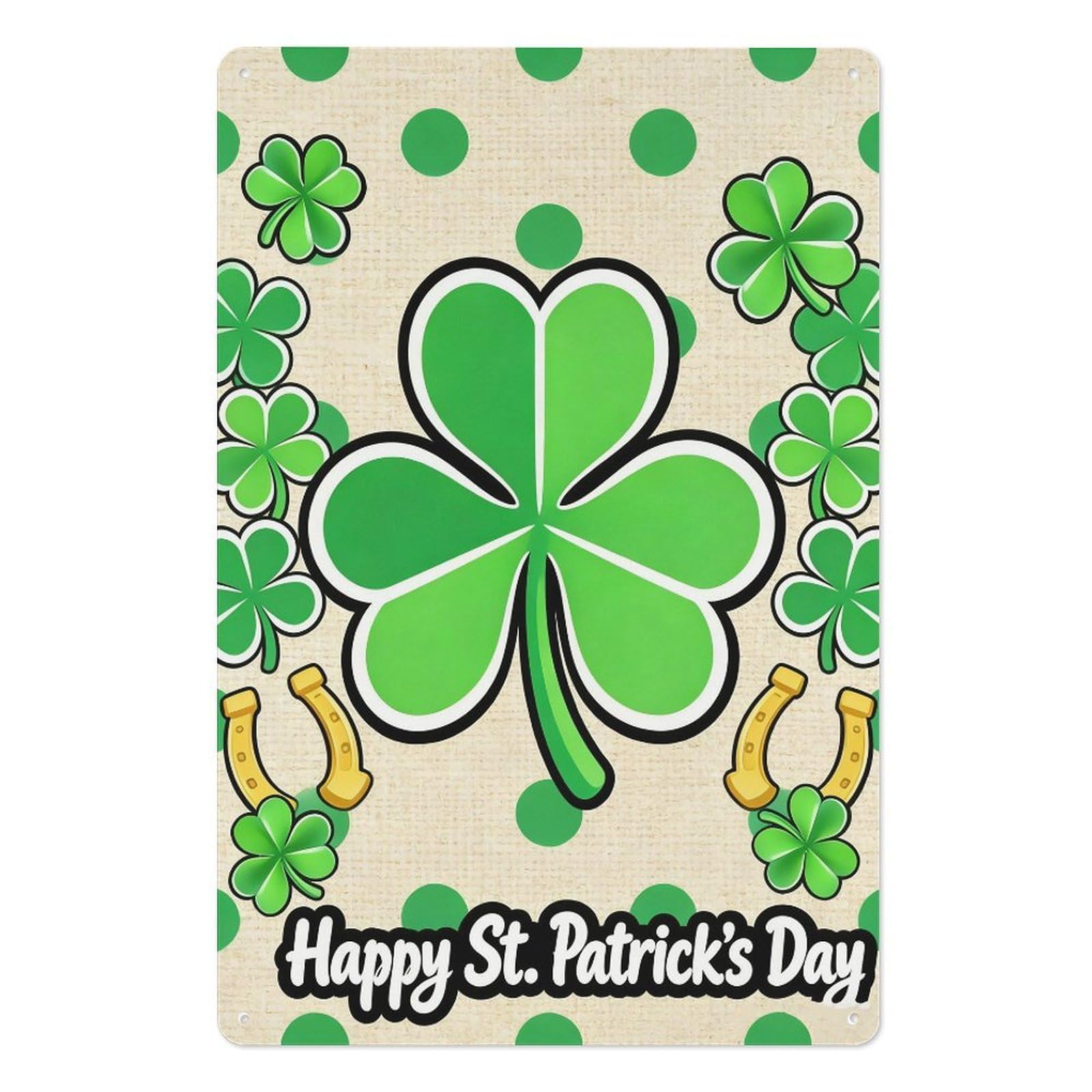peiyeety 8x12 Inch St. Patrick's Day Metal Tin Sign – Shamrock & Golden Horseshoe Wall Art Plaque, Vintage Retro Irish Pub Decor for Home, Bar, Office, Festival Party