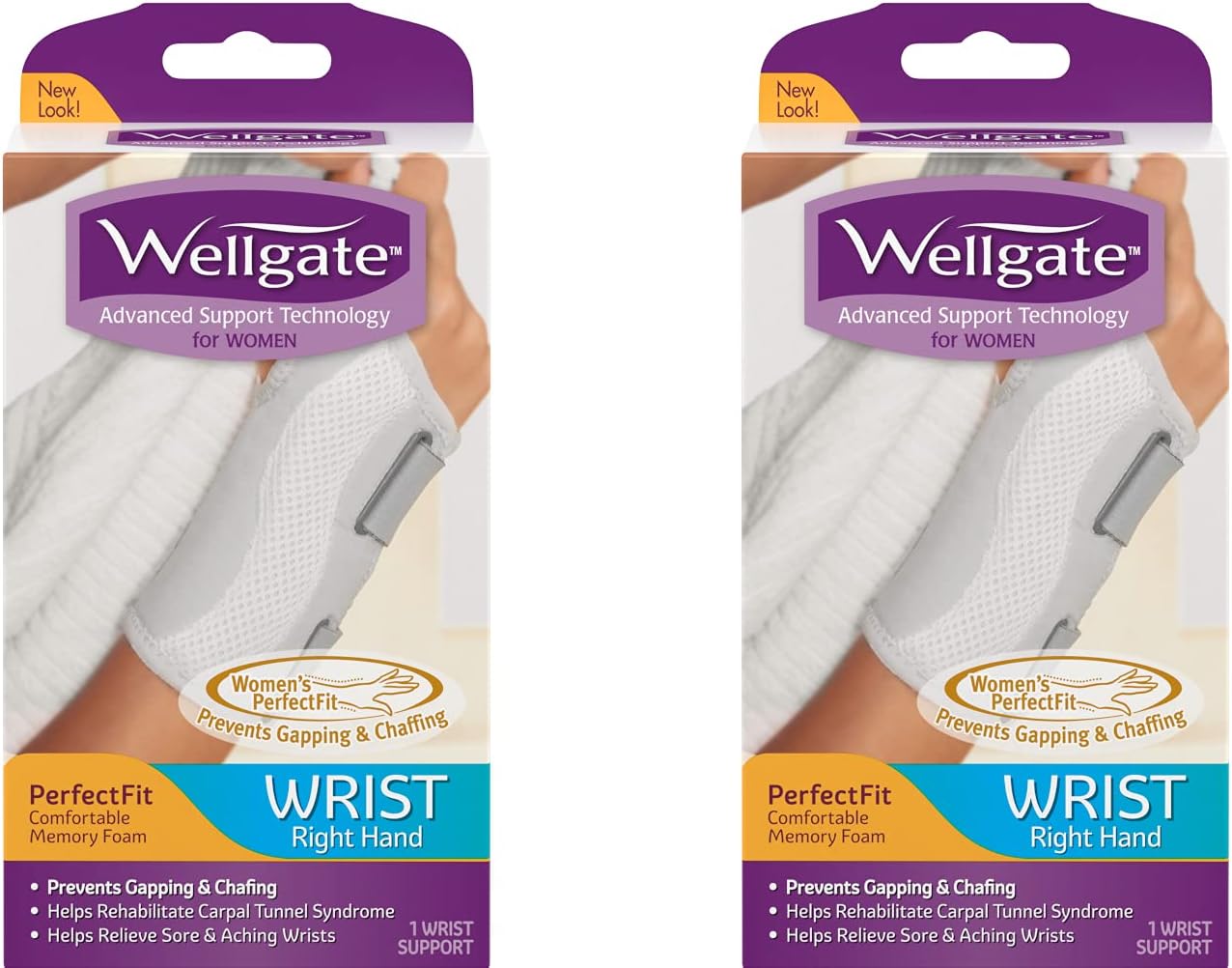 CHANUBITO Wellgate : Women`s Slimfit Wrist Support, Adjustable, Grey/White, Right Hand -:- Sold as 2 Packs of - 1 - / - Total of 2 Each