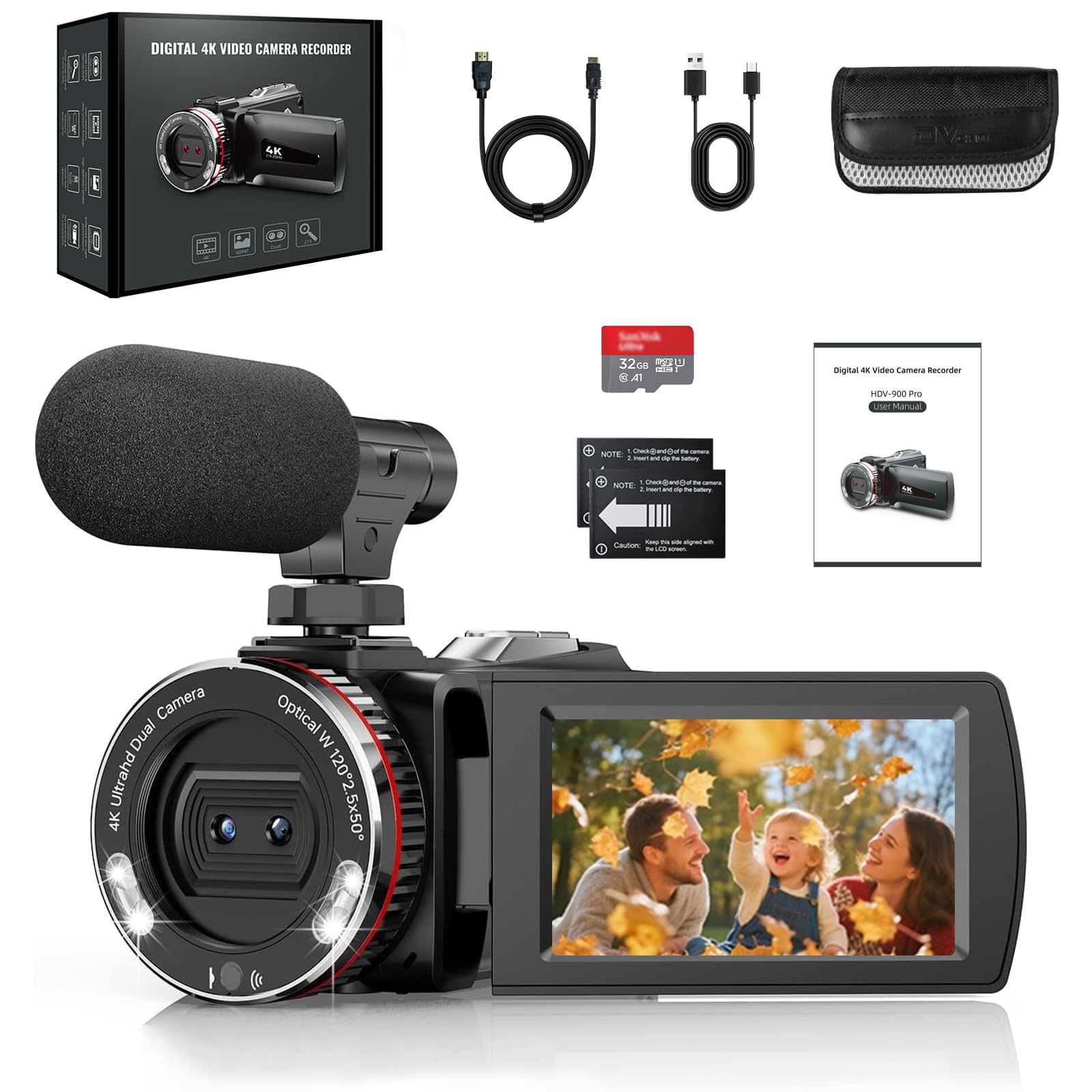 Videocamera 4K 48MP Camcorder con Zoom Digitale 21X
