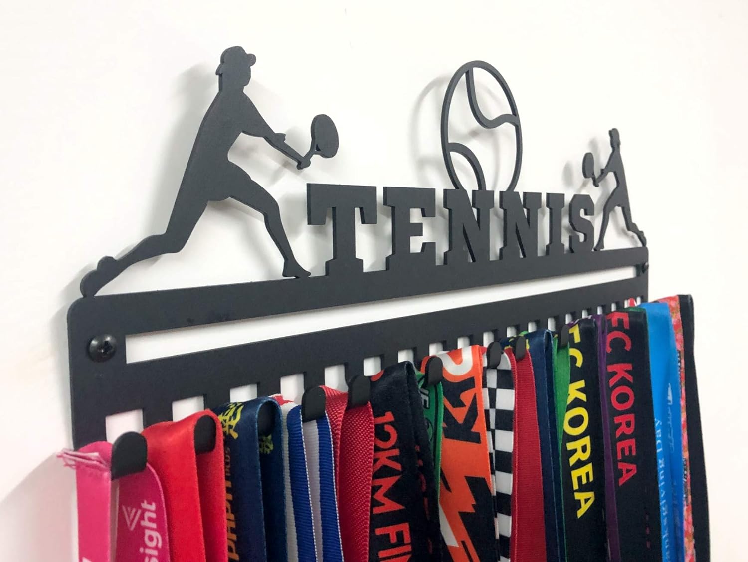 Sports Medal Hanger Display, Medal Holder Ribbon Display with Hooks, Key Holder & Award Rack for Wall, Great Gift for Kids and Adults