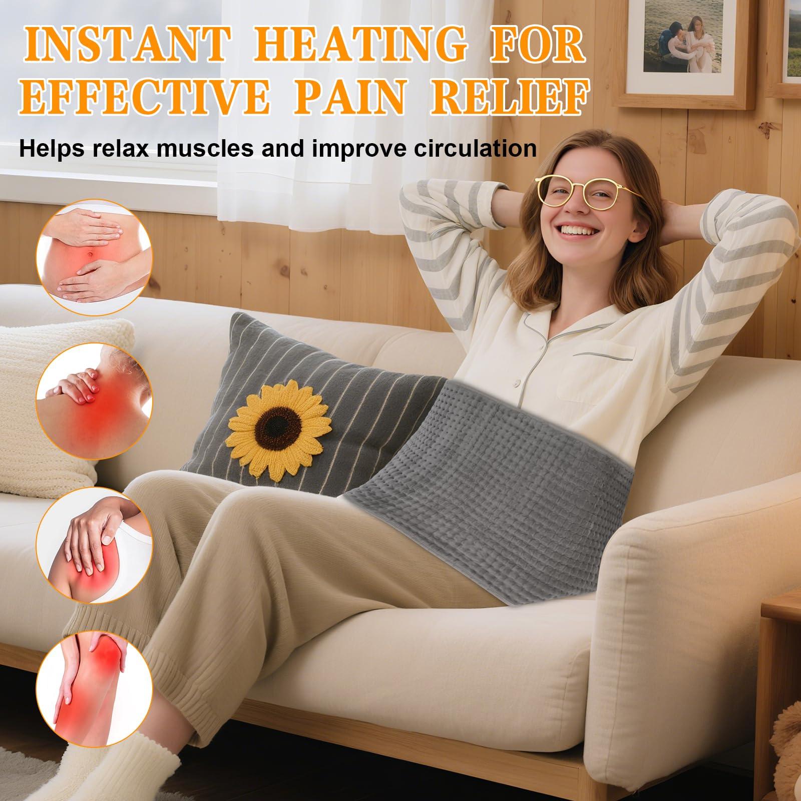 Coussin Chauffant Electrique, Ceinture Chauffante Lombaire avec 9 Niveaux de Chaleur et Chauffage Rapide, Protection Contre Surchauffe, Excellent Cadeau pour Papa et Maman (44x84cm)
