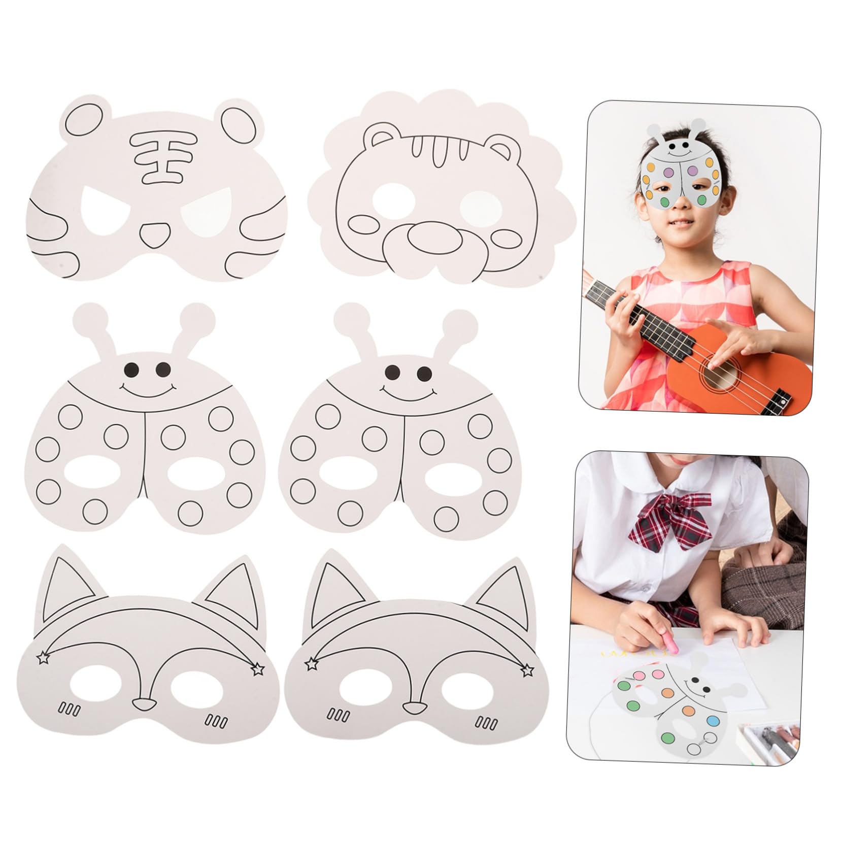 Set 1 Maschere Fai da Te per Bambini, Carta e Plastica