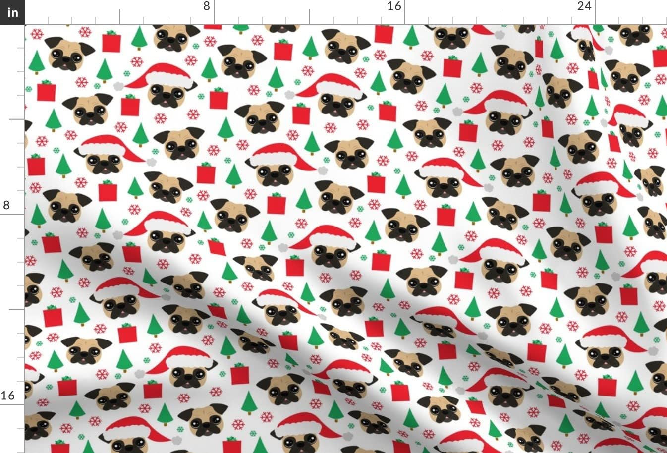 Spoonflower Fabric - Pug Christmas Dogs Snowflake Puppy Winter Printed on Minky Fabric by The Yard - Sewing Baby Blankets Quilt Backing Plush