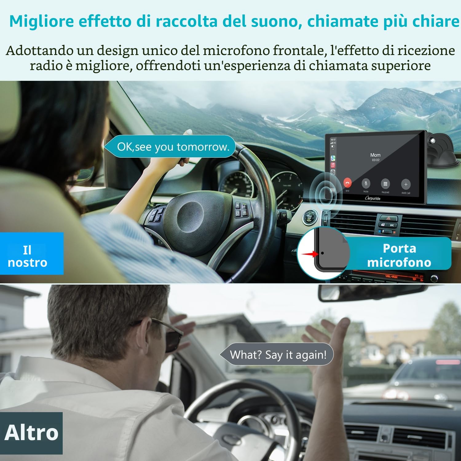CARPURIDE V9 portatile wireless Carplay e Android Auto, 9 pollici 1080p touch screen HD da con BT 5.0, Mirror Link, supporto per camion e camper