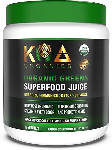 Greens Superfood - Polvo de jugo orgánico USDA Super Greens con espirulina, clorella, matcha, pasto de trigo, enzimas digestivas y probióticos,