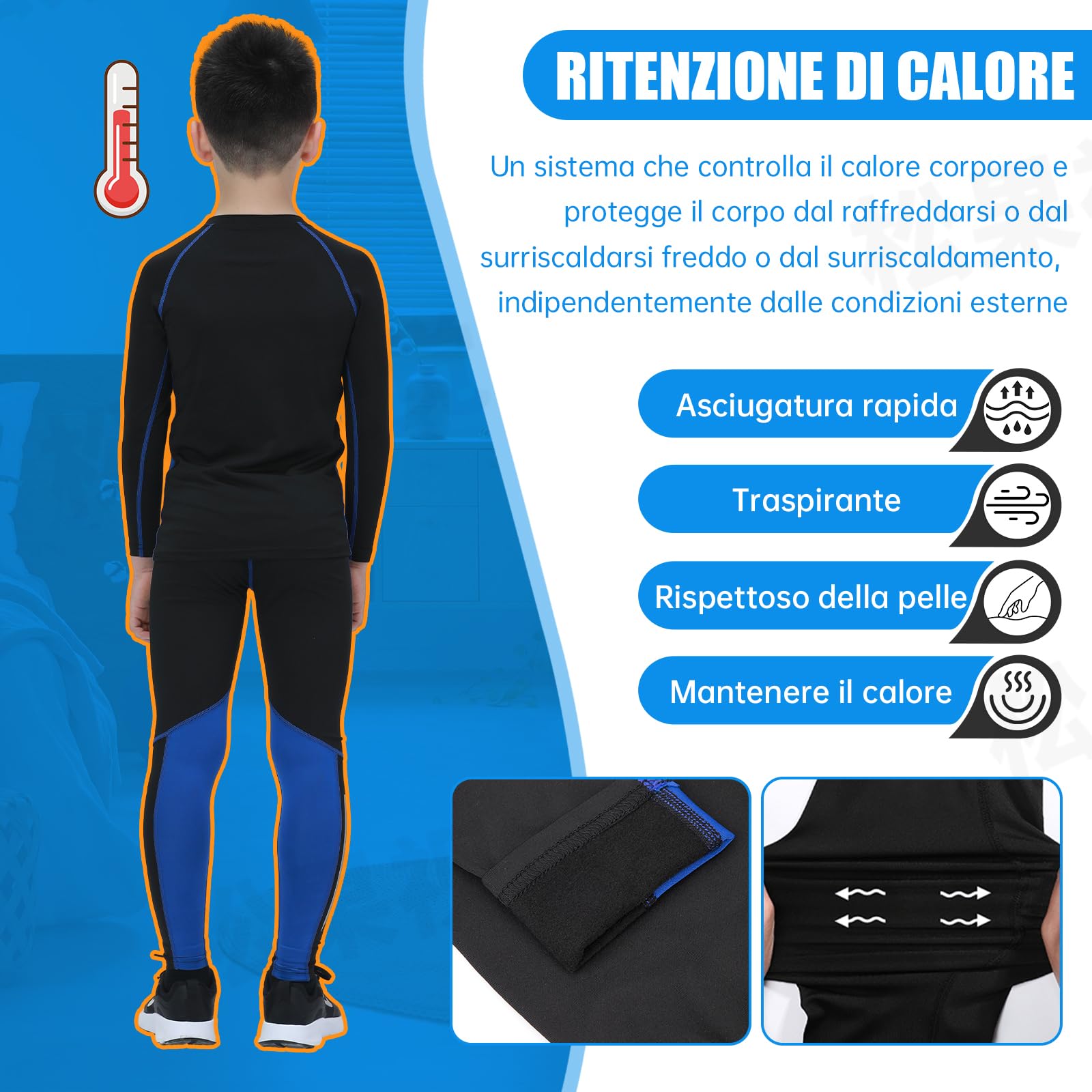 Fengzio Bambini Intimo Termico Set Ragazzo Ragazza Biancheria Intima Termica Sci Set Termico Funzione Base Layer Riscaldante Traspirante Riscaldante e ad Asciugatura Rapida Intimo Funzionale Set