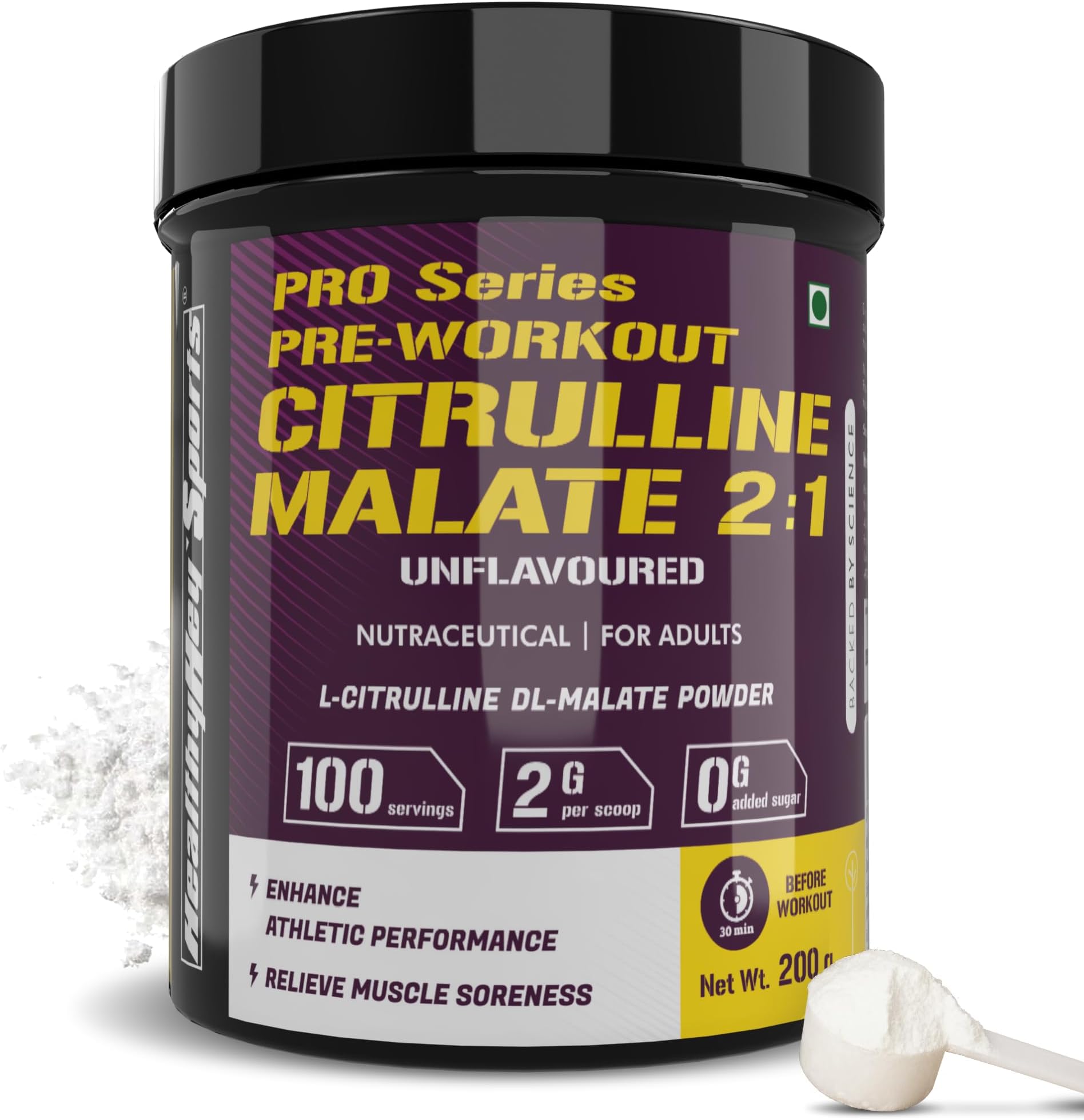 Citrulline Malate 2:1-200 Grams – 100 Servings (Unflavoured, Pack of 200gm powder)
