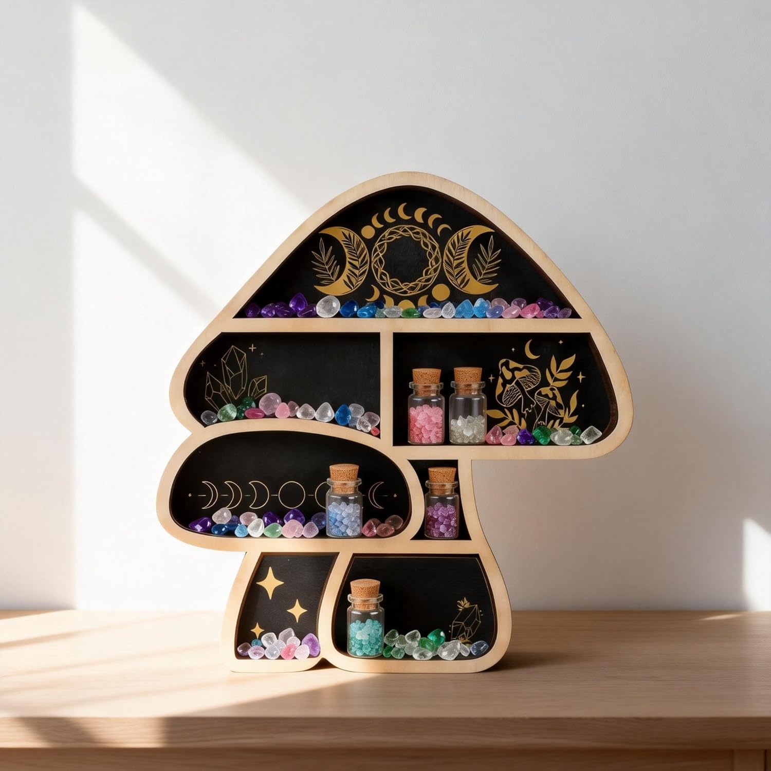 Mushroom Gifts Floating Shelves, Crystal Display Shelf & Crystal Holder, Cute Mushroom Wall Decor and Mushroom Shelves, Trinket Shelf Rock Display Case, for Unique Home Decor