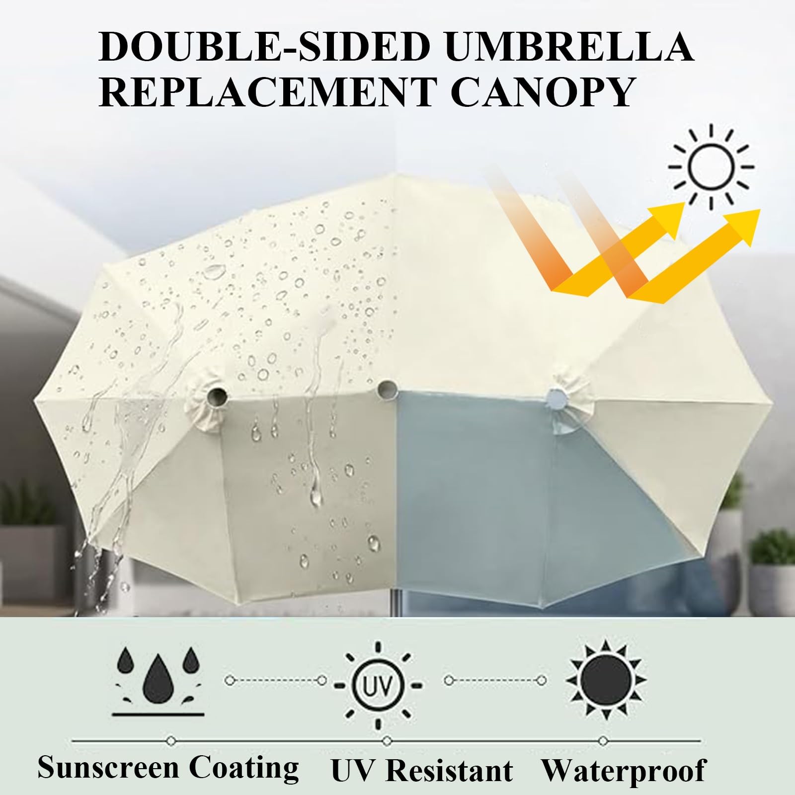 ESOYAWE Telo di Ricambio per Ombrellone A Doppia Faccia 460x270cm 12 Stecche, Impermeabile UPF 30+ Copertura in Tessuto Tettoia di Ricambio per Ombrellone Giardino Terrazza Piscina Spiaggia(Beige)
