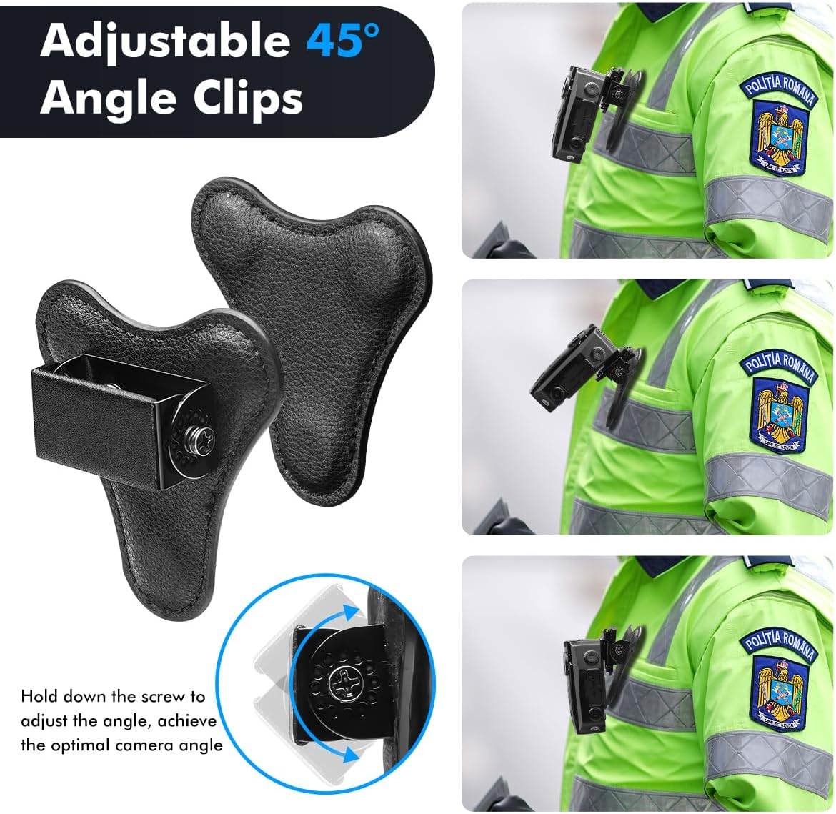 BOBLOV Body Camera Magnet Mount, Support 45° Angle Adjustable, 6 Strong Magnets, Universal Magnetic Suction Clip for All Model Body Cameras, Made from Durable Leather, Stick to Clothes