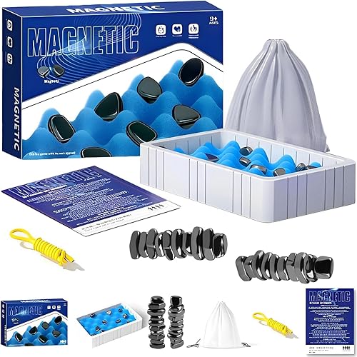 Foquyai Juego de ajedrez magnético 2024, juego de mesa de ajedrez magnético con piedras magnéticastablero de ajedrezcuerda, juego de estrategia con