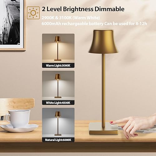 Miniatura 6 de Lámpara LED de escritorio inalámbrica, puerto de carga USB recargable con 3 niveles de brillo regulable para exteriores, moderno, restaurante,