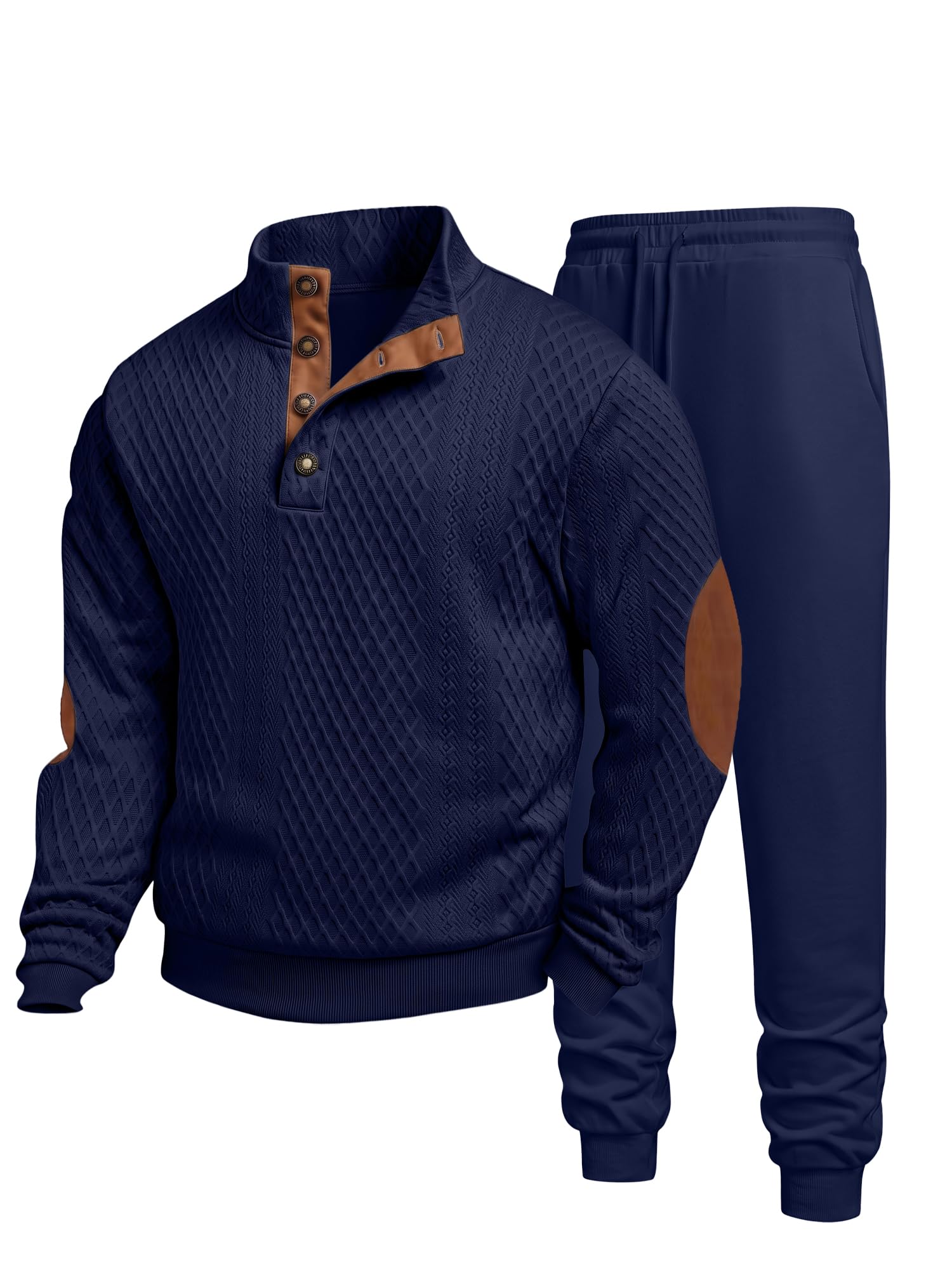 JMIERR Jogginganzug Herren mit 1/4-Knöpfe Zopfmuster | 2-teiliger Tracksuit,Sportanzug,Trainingsanzug Herren Set,pullover mit Jogginghose,freizeit,Streatwear,outdoor