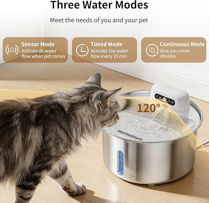 Fuente de Agua para Gatos YFL Inalámbrica, 3.2L Acero Inoxidable miniatura 4