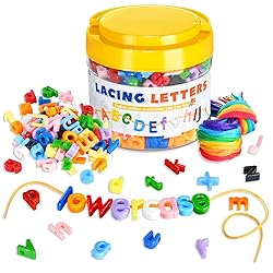 278 Pcs Lacing Letters Beads, Lowercase Alphabet Learning Toys, 10 Color Rainbow Alphabet Beads with 18 Laces, Preschool & Home Educational Toy for Kids Ages 3+, Back to School Supplies