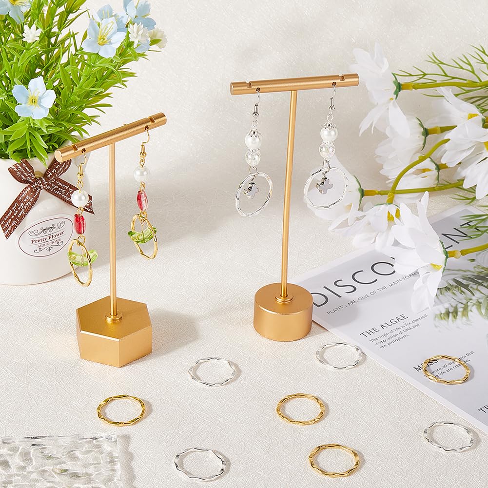 SUNNYCLUE 100Pcs Bezel Linking Rings, Circular Frames with Hollow Textured Charms in Gold & Silver - Image 4
