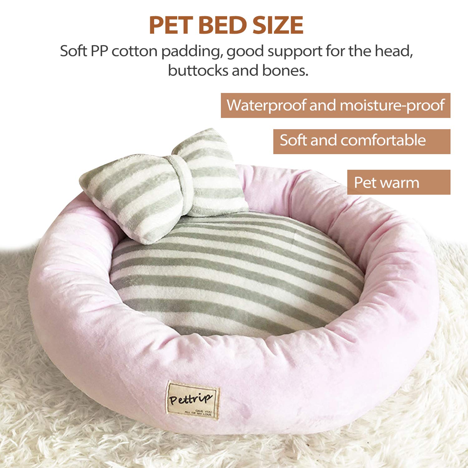 PETCUTE Hundebett Katzenbett Waschbar Hundesofa Rund Kissen Bett Wildlederimitat Haustierbett für Grosse Mittlere kleine Hunde Katzen(M-55 * 15 cm Lila)