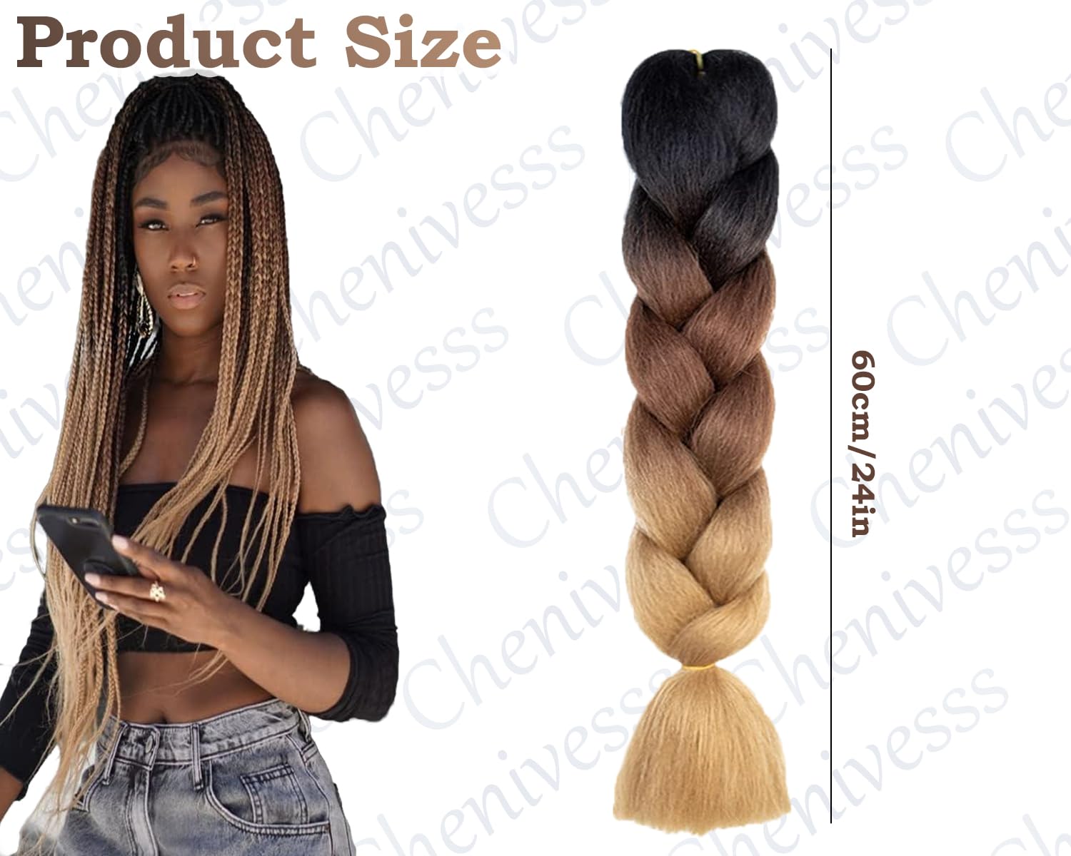 3 Pcs /300g 24 Inch Jumbo Braiding Hair, Braid Hair Extensions Synthetic Wig - Image 2