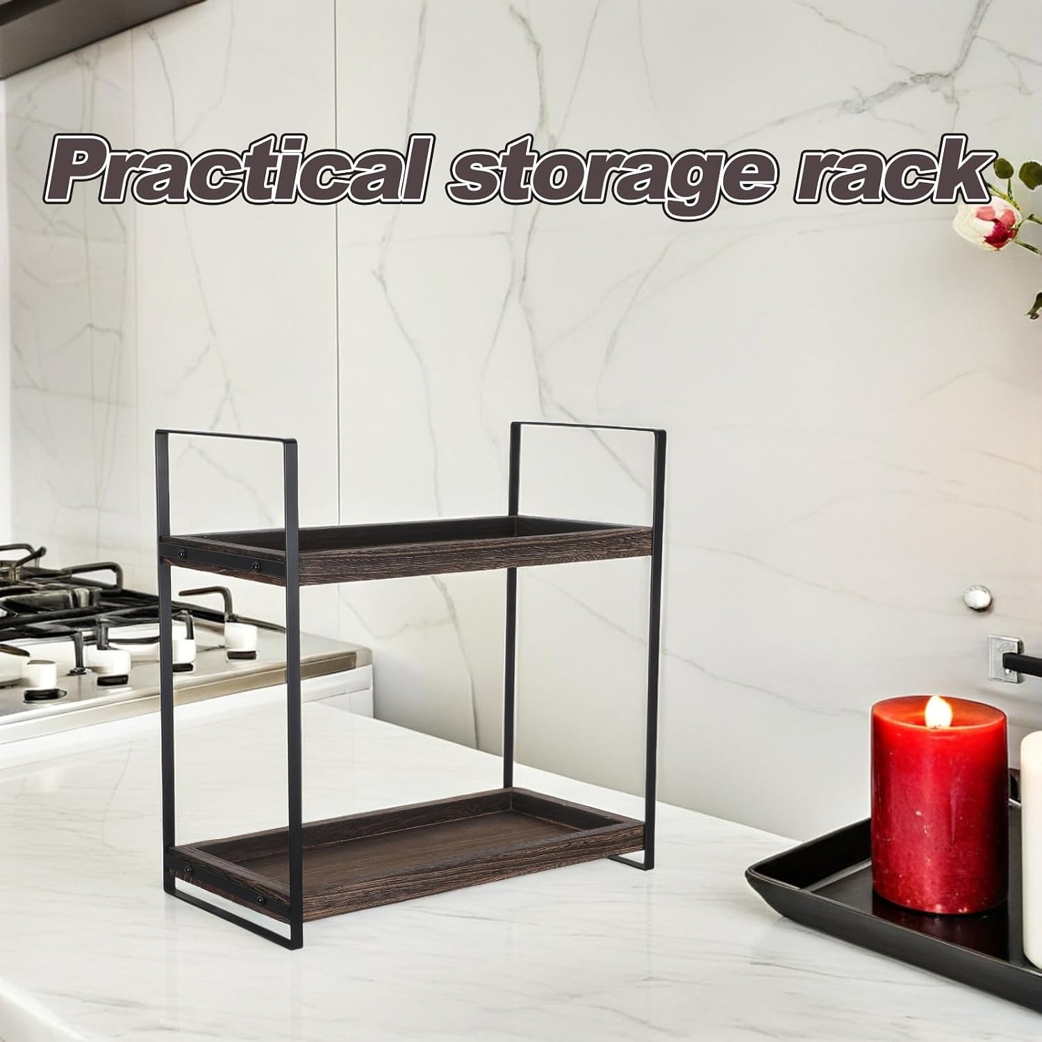 Abaodam Bathroom Countertop Organizer 2 Tier Wood Storage Rack for Home image 4