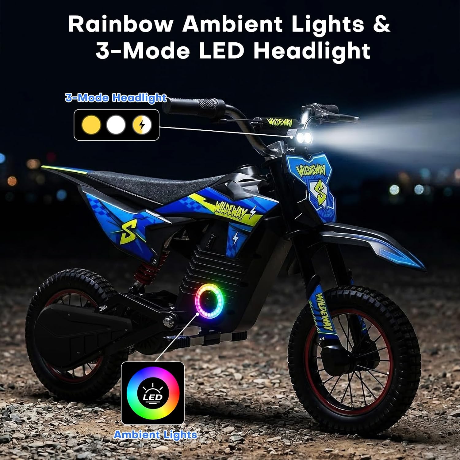 36V Kids Electric Dirt Bike, 12 Inch Electric Bike for Kids Ages 4-10, Peak 500W Motor Mini Electric Motorcycle, Up to 15.5 MPH, 3 Speed Modes, Lightweight Kids Off Road Bike, Blue