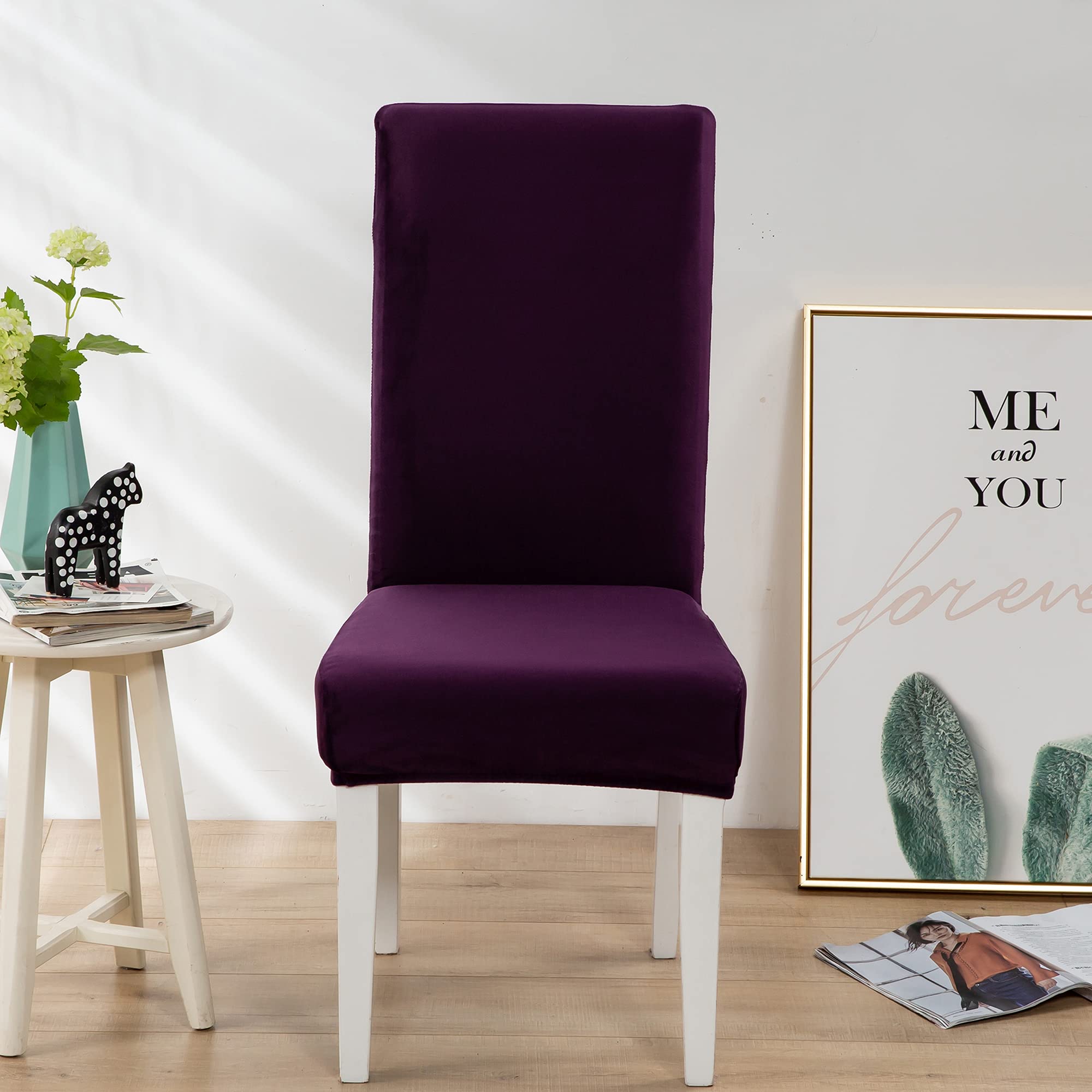 Housses de Chaise Salle à Manger Extensible en Velours Housses de Chaise Lot de 6 Housse Chaise Cuisine Decoration élastiques Mauve