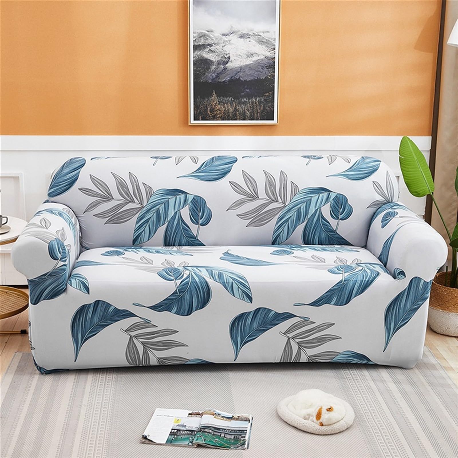 LVYUDS Nordic Style Couch Cover Furniture Protection Soft Full Coverage, Polyester Fabric Stretch Breathable Sofa Covers Washable to 1/2/3/4 Seat Sofas(Cushion cover*1,Leaf B)