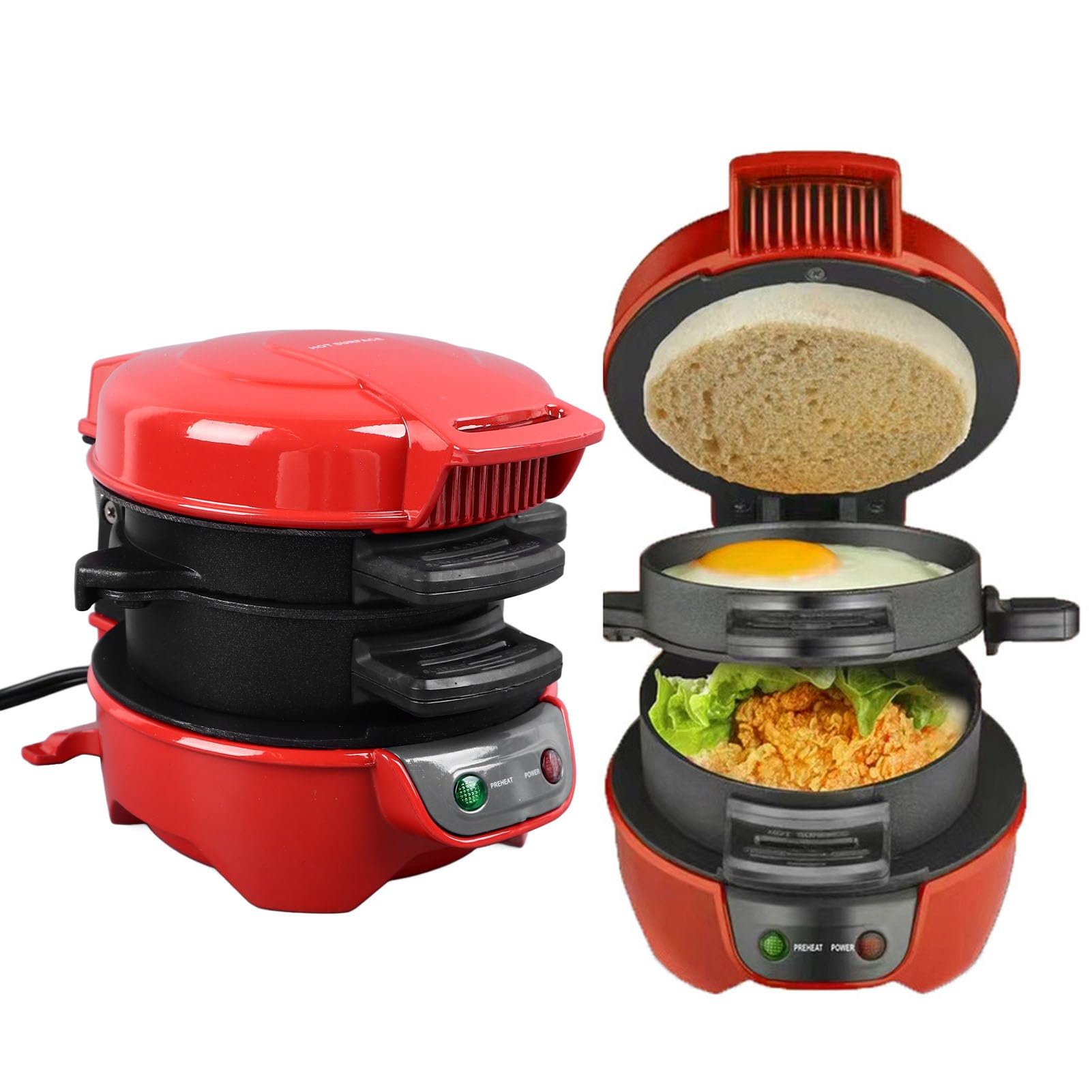 Jiawu Frühstücks-Maker, Antihaftbeschichteter Frühstücks-Maker mit Eierkocher, 600 W Aluminium-Kocher für Muffins, Croissants, Mini-Waffeln, Leicht zu (EU-Stecker 220 V)