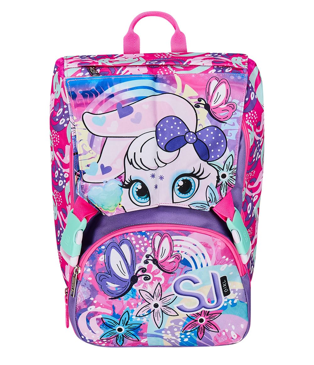 Seven Zaino Scuola SJ GANG CUCCIOLI, Rosa, Estensibile tramite Zip, Bambina + Portapenne + Astuccio 3 zip