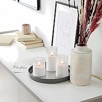 Vista 7 de Rhytsing Clear Ribbed Glass Battery Operated LED Candles with Remote, White Flameless Candle Gift Set with Timer for Weddings and Churches, Warm