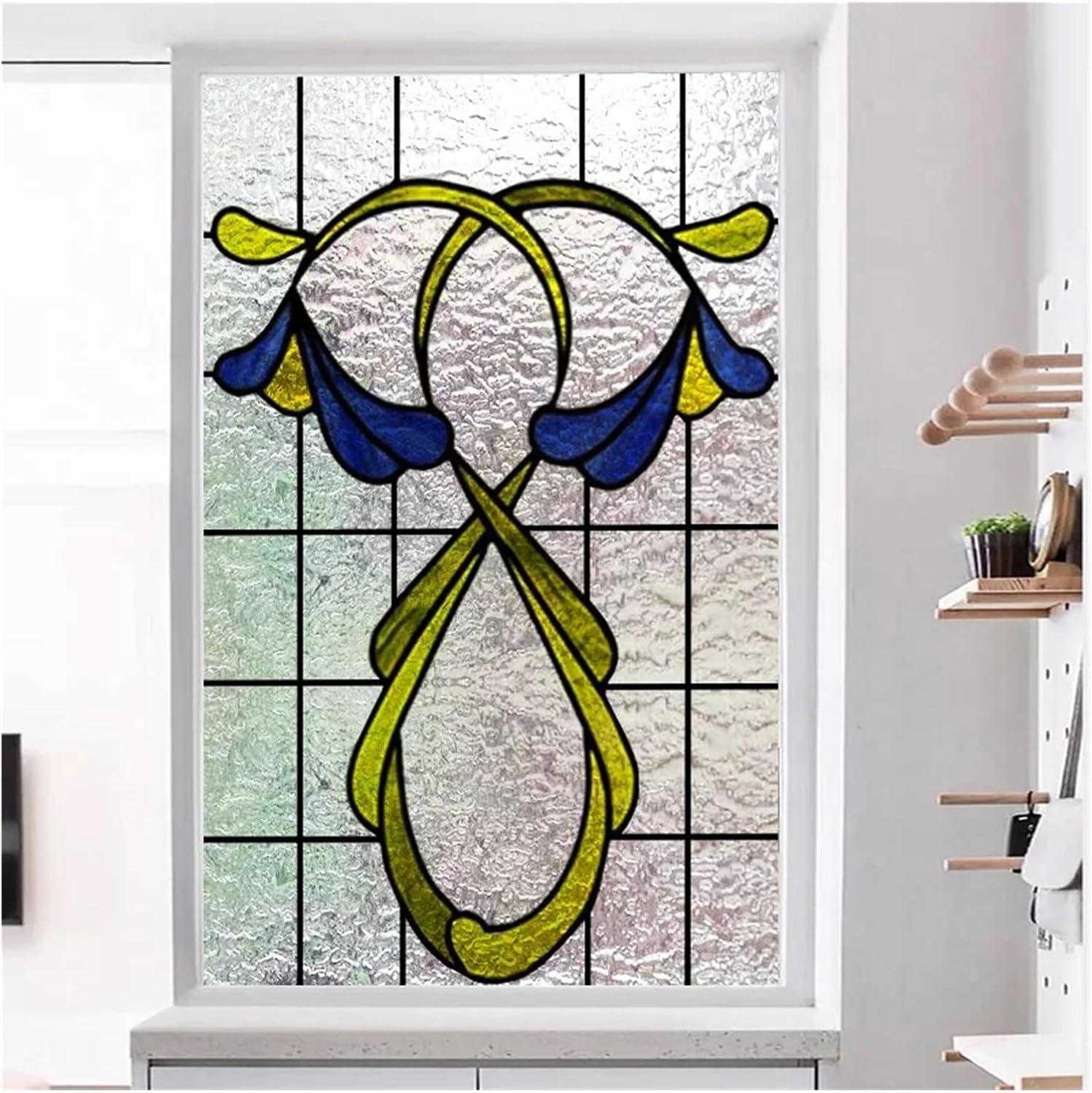3D Matte Window Film, Stained Glass, Decorative UV Window Sticker, Privacy Frosted Static Cling, Decor for Glass(01,56X88cm)