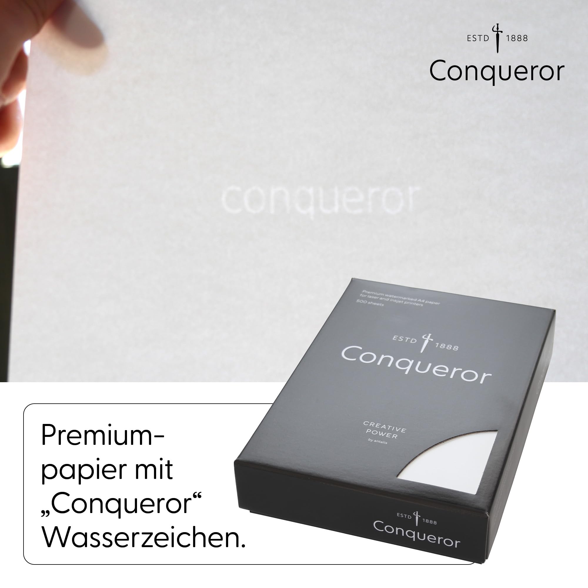 Conqueror Wove Briefpapier DIN A4 (100 g/m², Glatt, Brilliant White, mit Wasserzeichen) – Premium Feinstpapier für Geschäftsbriefe, hochwertige Dokumente & exklusive Korrespondenz, 2500 Blatt