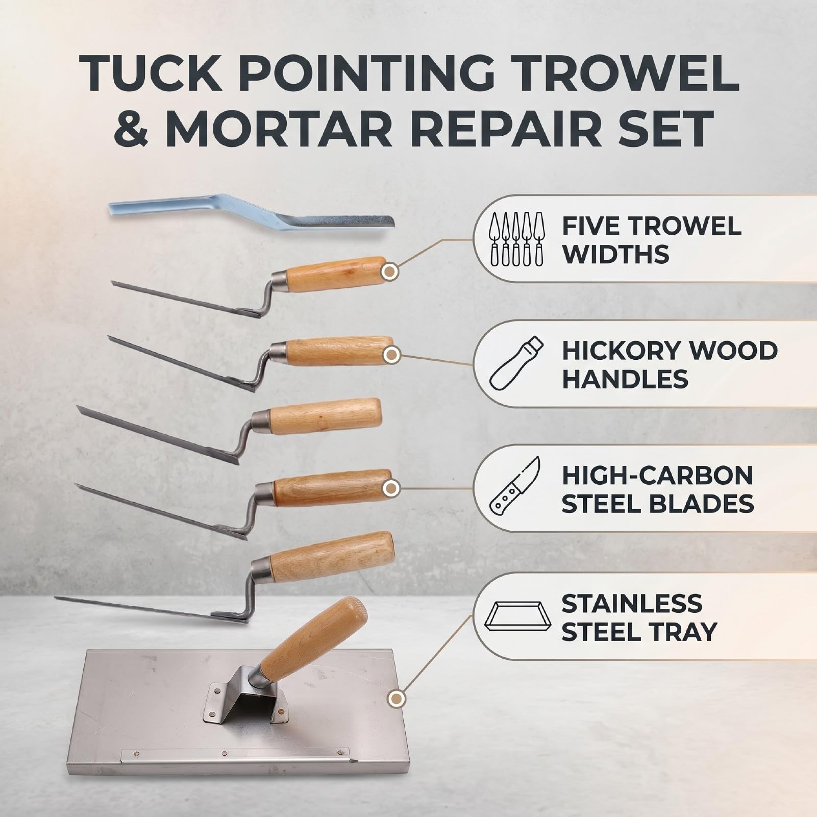 Tuck Pointing Cazzuola Set 1 4 5 16 3 8 1 2 9 16 Pollici per